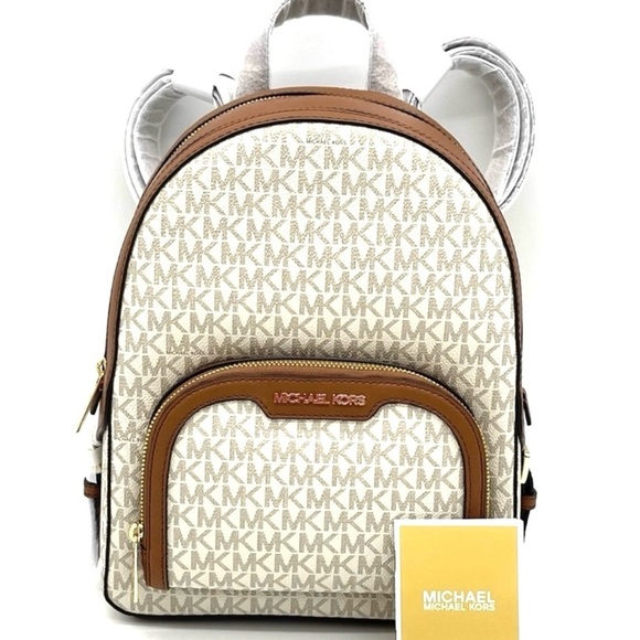 Michael Kors Jaycee Medium Zip Packet Backpack Vanilla/Brown - Picture 2 of 11